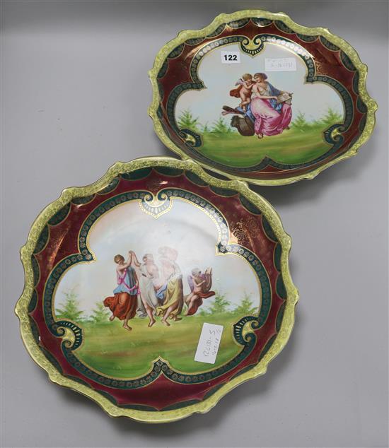Two Austrian transfer painted dishes